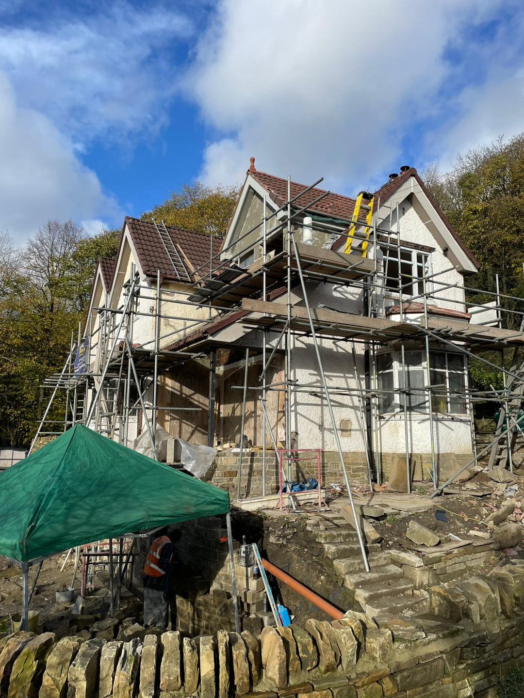 Residential construction site with scaffolding