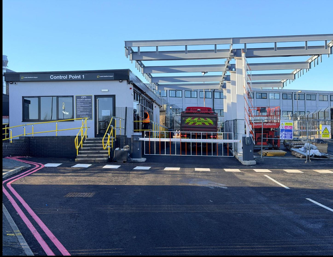 Leeds Bradford Airport — Control Point 1 gatehouse with steel canopy